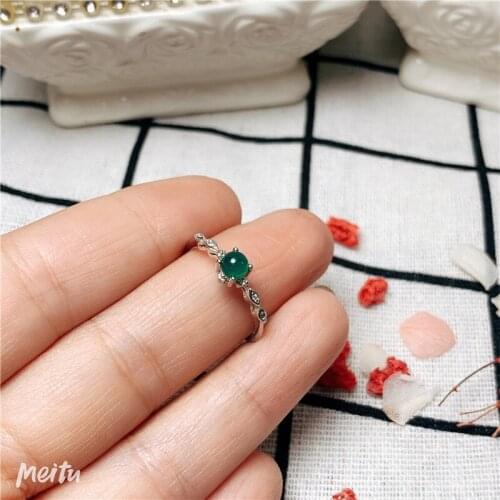 Ring Color Jewelry 925 Silver Inlaid Green Chalcedony Woman Anillos Regalos Para Mujer Gift For Girlfriend