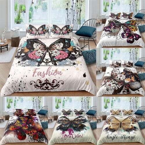 Butterfly Bedding Set Queen King Size 3D Cute Printed Duvet Cover Bedclothes 2/3pcs Home Textiles Luxury High Quality Bedspread