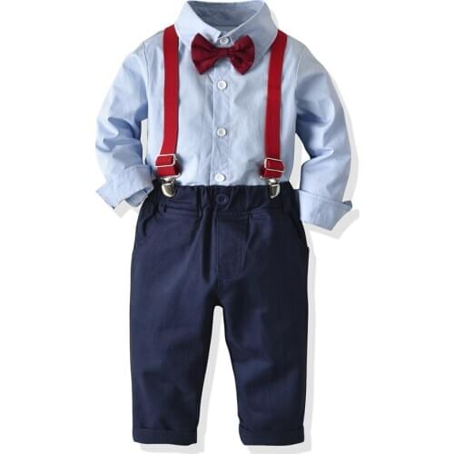 Tem Doger New Fashion Child Kid Boy High Quality Wedding Formal Sets Bowtie Solid Shirt+Detached Overalls 2Pcs Baptism Boy Suit