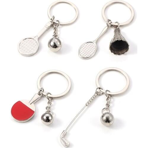 Metal Car Keyrings Table Tennis Racket Cute Antistatic Useful Creative Mini Zinc Alloy Keyfob Vehicle Ornament Accessories