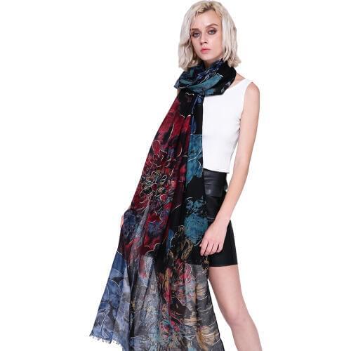 2019 Fashion Cotton Big Ombre Floral Print Scarves Shawl Beautiful Silver Foil Flower Wrap Scarf Muffler Hijab Free Shipping