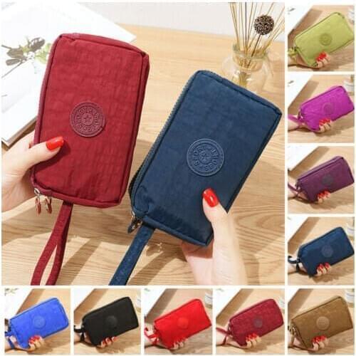 Fashion Women Solid 3 Layer Canvas Coin Wallet Purse Card Zipper Clutch Holder Phone Bag Case Handbag Gift