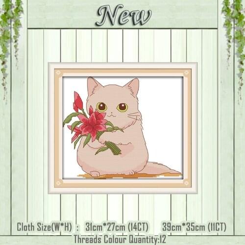 Cat to Send flowers cartoon painting counted printed on the canvas DMC 11CT 14CT kits DIY Cross Stitch embroidery needlework Set