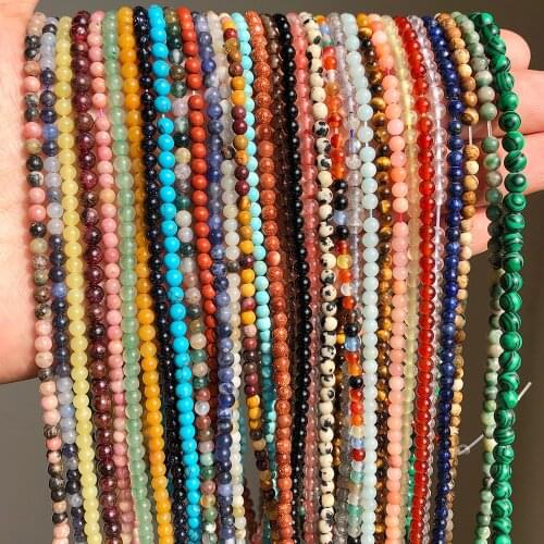 Natural Stone 2/3/4mm Tiny Beads Agates Jades Howlite Crystal Malachite Aventurine Stone Beads For Waist Beads Chain Making