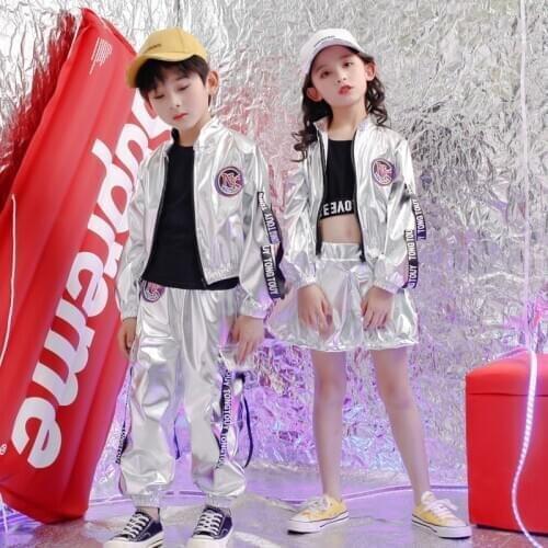 Stage Performance Clothing Hiphop Jazz girl Dance costume wear Outfit for children Shining Street silver Fashion Evening Party