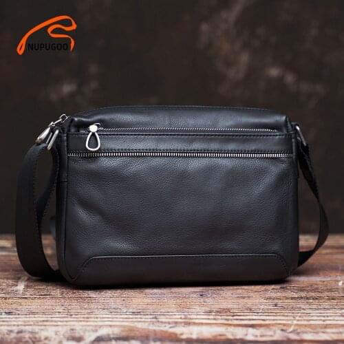 NUPUGOO Casual Mens Shoulder Bag Genuine Leather Fashion Trend Crossbody Original Small Messenger Zipper Bag For 9.7 Inch Ipad