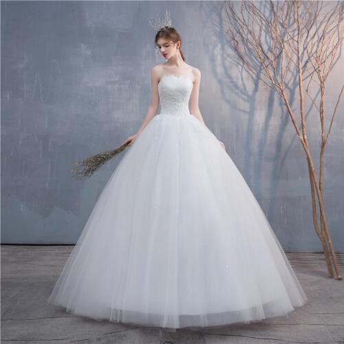 Wedding Dress 2020 New Elegant Strapless Wedding Ball Gowns Plus Size Lace Embroidery Slim Princess Bride Dress Vestido De Noiva