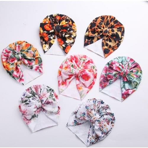 Waffle Bow Turban Headband Hats Flower Leopard Print Baby Beanies Caps Headwraps Fashion Top Knot Headwear