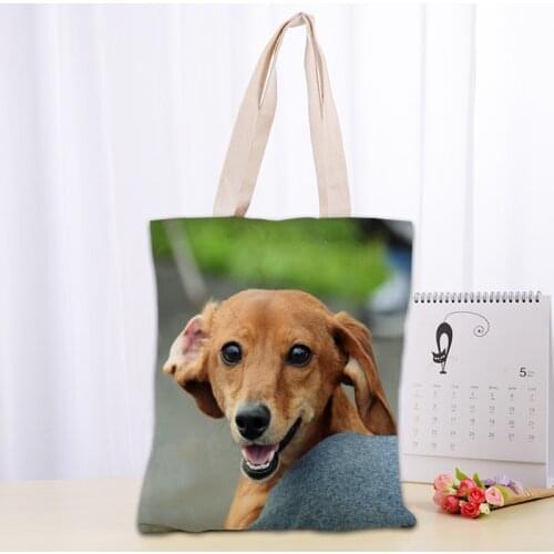 Dachshund Dog Tote Bag Women Canvas Fabric Bags Eco Reusable Shopping Bags Traveling Beach Casual Useful Shoulder Bag