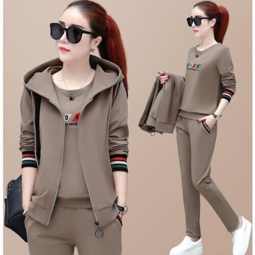 Vest Three-piece Womens Wear 2021 New Korean Spring Long-sleeved Sweatshirt Plus Size Casual Sportswear Suit Women 2 Piece Sets