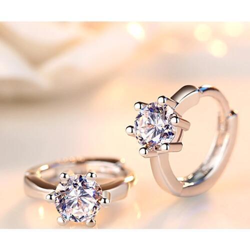 New Fashion 925 Sterling Silver Earrings Six Claw Zircon Heart Arrow Round Stud Earrings For Women Best Gift