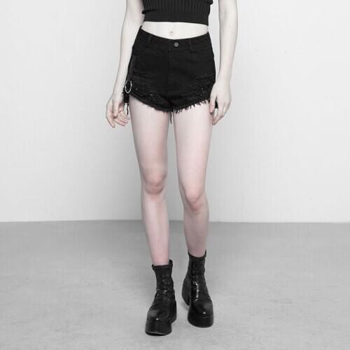 PUNK RAVE womens Metal Peach Heart Bandage Shorts,Trousers leggings heart can be removable, handsome personality,OPK210