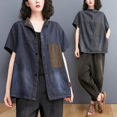 2021 Summer Denim Vest Jackets Women Short Sleeve Oversize Casual Loose Jeans Coats Plus Size Shirt Clothing Female Outerwear