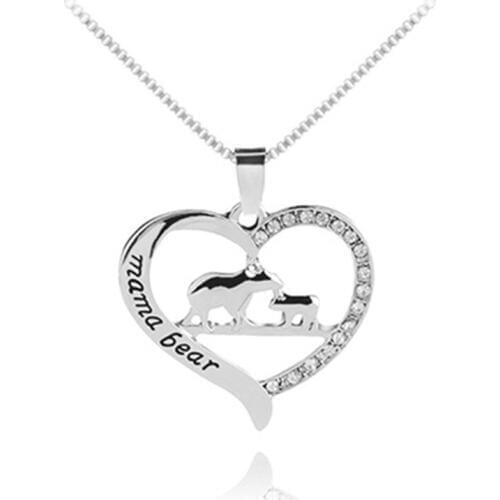 Mama Bear Tag Engraved Animal Heart Pendant Necklace Women choker necklace Collares Jewelry Mother Kids Love Necklace gifts