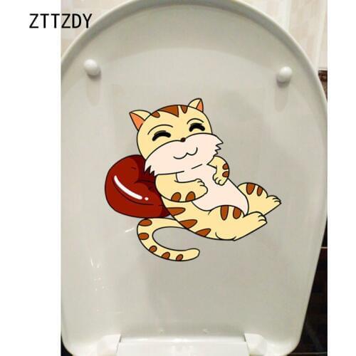 ZTTZDY 24.1*22.5CM Cartoon Funny Cat Toilet Sticker BedRoom Home Decor Wall Decal T3-0360