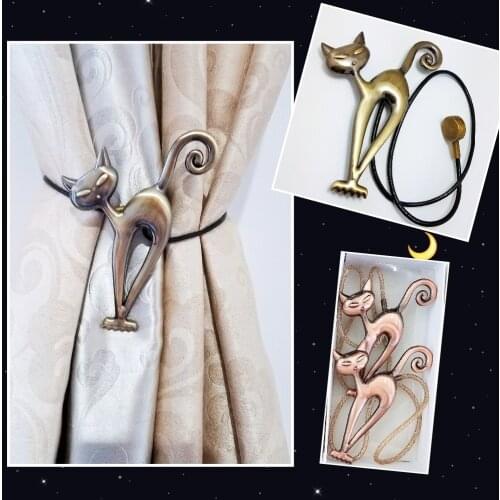 1pcs Cute Cartoon Cat Shape Curtain Tieback European Decorative Curtain Buckle Free Punch Hook Magnet Straps Curtain Accessories