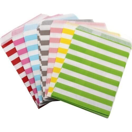 100Pcs Greaseproof Paper Food Candy Bags Stripes Packaging Treat Kids Birthday Party Wedding Decoration Baby Shower Suppplies