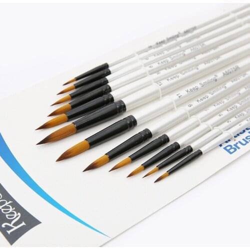 12pcs White Watercolor Paint Brushes Set Nylon Hair Wooden Handle for Oil Acrylic Gouache Painting Art Paint Brushes Suppliers