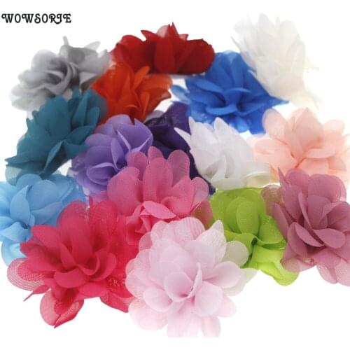 5.5cm Mini DIY Flowers Kids Boutique Chiffon Artificial Flowers no hair Clips Christmas Wedding Girls Hair Accessories 20pcs/lot