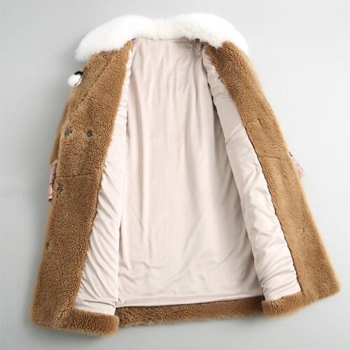 2020 Real Wool Coat Female Long Thick Warm Winter Coats for Women Turn-down Collar Natural Lamb Fur Jacket 18011