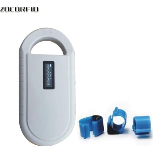 50pcs 134.2KHz Stanard ISO Chip FDX-B RFID microchip foot ring Animal syringe with EM4305 tags+1 pcs reader