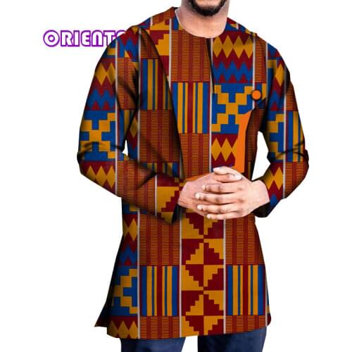 2020 African Shirt for Men Long Sleeve African Dashiki Shirt African Print Mens Cotton Shirts Tops African Clothes WYN1222