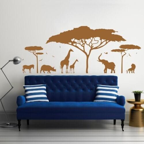 African Safari Wall Decal Vinyl Art Sticker Zoo Nature Giraffe Nursery Elephant Removable Wallpaper Bedroom Decor DIY kid 2890