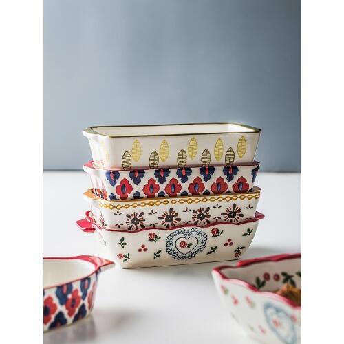 Household Roast Disc Ceramics Disc Originality Rectangle Plate Baking Cheese Baked Rice Bowl Microwave Oven Oven Special-purpose