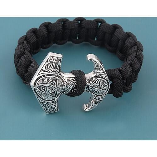 Black Norse Viking Bracelets Men Thor Mjolnir Hammer Paracord Amulet Runes Beads Hand Made Rope Wrap Scandinavian Bangles Gift