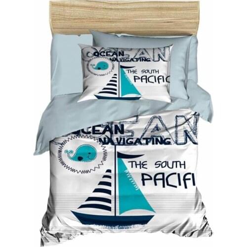 Digital Printed 3d Baby Duvet cover set Ship Ice Blue