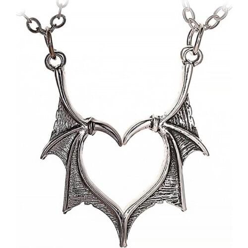 Ancient Silver Color Heart Shape Wings Pendants & Necklaces For Women Lovers Vintage Blackgun Devil Wing Choker Necklace A975