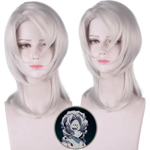 Demon Slayer Kimetsu No Yaiba Ayaki Rui Cosplay Wig Spider Silver Long Straight Synthetic Hair for Adult kids Halloween 35cm