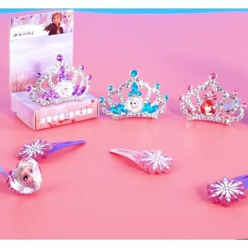 Disney Frozen Princess Crown Heart Jewel Frozen 2 Headdress Side Clip Girls Pretend Play Makeup Toys Sofia Ariel Anna Elsa Crown
