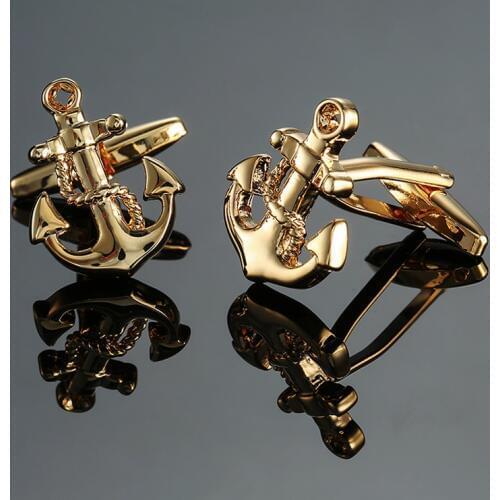 DY New high quality brass material, fashion captain, golden ship anchor Cufflinks Mens French shirt Cufflink free shipping