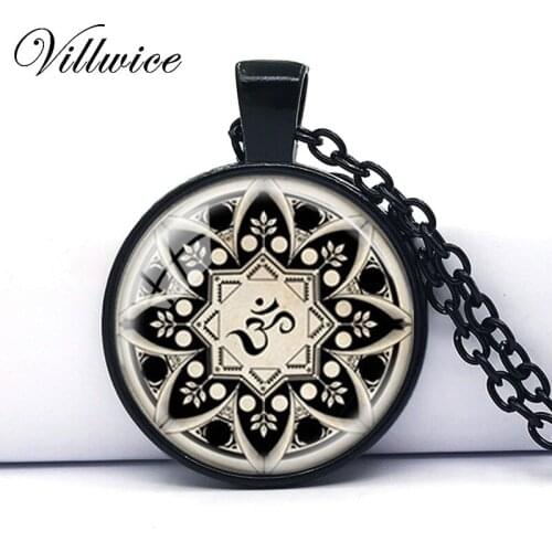 Hot Glass Dome Jewelry-Yoga Jewelry, Om Necklace, Om Symbol, Buddhism, Zen, Meditation, Mandala Art Glass Dome Pendant Necklace