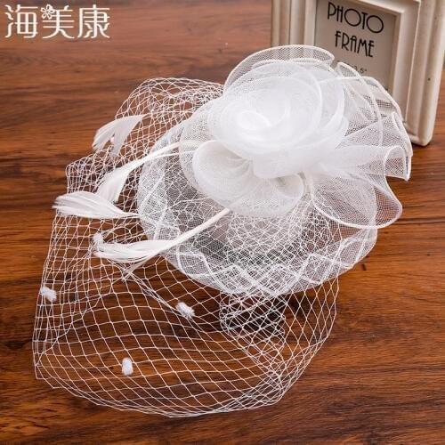 Haimeikang Feather Flower Net Hat Mesh Yarn Flower Top Hat Women Fascinating Hair Clip Hat Bowler Veil Wedding Party Formal Cap