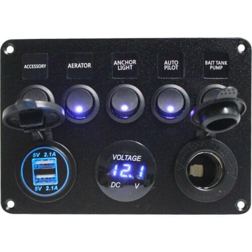 IRV For Marine Boat Car RV 5 Bit Switch + Dual USB +Voltmeter With Switch + Cigarette Lighter Base Voltmeter
