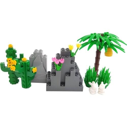 Locking MOC Rock Plant Cactus Flowers Animals Tree Building Blocks Toys for Children Assemble Locking City DIY Parts Gifts