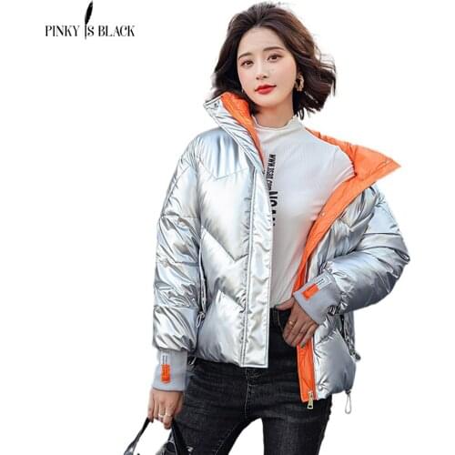 PinkyIsBlack Womans Winter Thick Short Jacket Solid Casual Plus Size 3XL Warm Cotton Padded Parkas Stand Collar Winter Coat