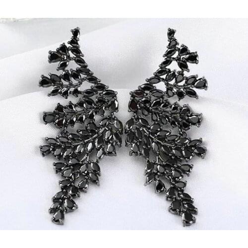 Fashion Big Black Cubic Zirconia Drop Earrings