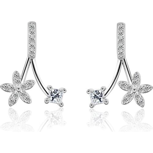 Fashion Hot Sale Wholesale New Design Flower Shiny Zircon 925 Sterling Silver Stud Earrings for Women Girls Jewelry Gift