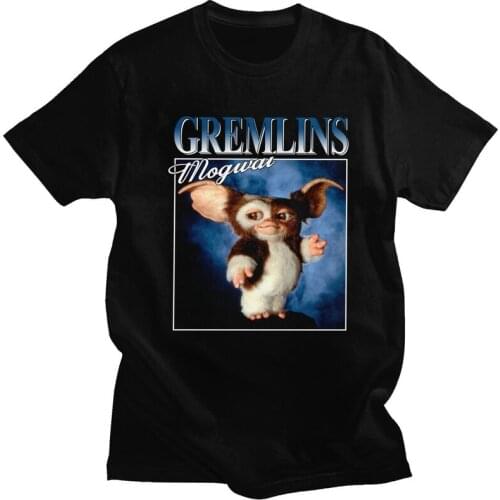 Mens Vintage Gizmo Gremlins T Shirts Short-Sleeve Cotton Tshirt Unique T-shirt Designer Horror Retro Movie Monster Mogwai Tee