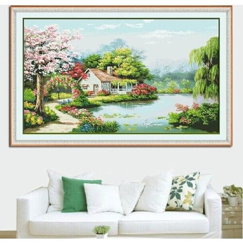 Embroidery Package Best Quality Cross Stitch Kits Unopen New Luxurious Farm Garden Flower Lake Tree Free shipping
