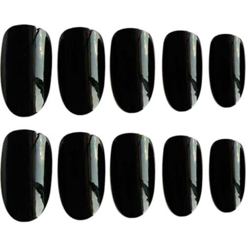 Set of 24pcs Stiletto Fake Nails, Black Pure Color False Nails, Press-on Glossy