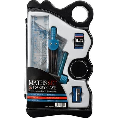 014 Plastic Pencil Drawing Compass Set Ruler Eraser Sharpener Mathematics Geometry Tool School Supplies Student Stationery