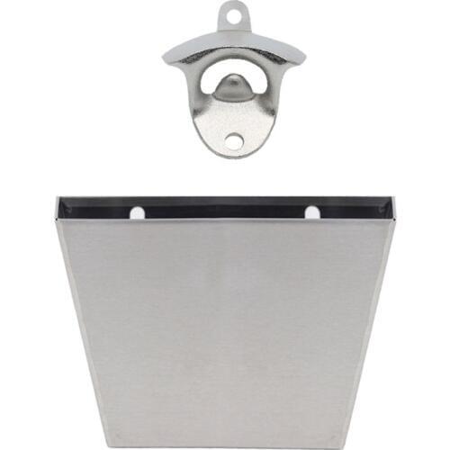 Wall Mounted Beer Bottle Opener with Cap Catcher Container Box Storage Holder Collect Bucket Set Kitchen Tool