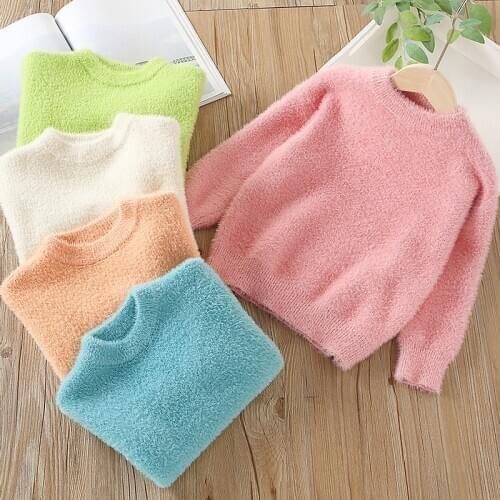 2020 Autumn Winter Warm 2-10 Years 90-140cm O-Neck Knitted Candy Color Slim All Match Thickening Sweaters For Baby Kids Girls