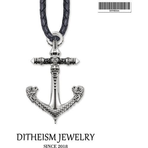 Leather Rope Necklace Skull Anchor, 2018 New Fashion 925 Sterling Silver Jewelry European Punk Gift For Men Women Boy Girls