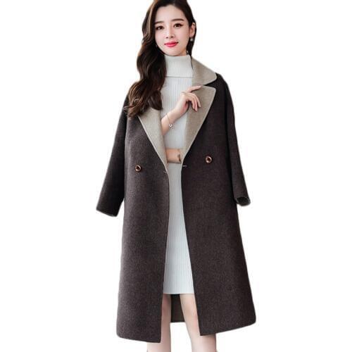 Quality Double-sided wool coat women autumn winter new Korean loose long wool coats womens temperament casual woolen coats F1009