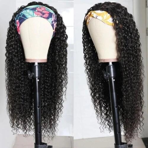 KL Curly Headband Wig 250 Density Human Hair wigs For Women Black Color 1B Brazilian Remy Human Hair No Glue Full Machine Wigs